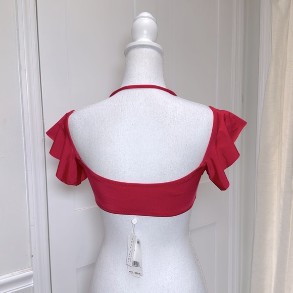 Trina Turk Off The Shoulder Cap Ruffle Sleeve Swim Top Size 6 Red - Picture 5 of 7